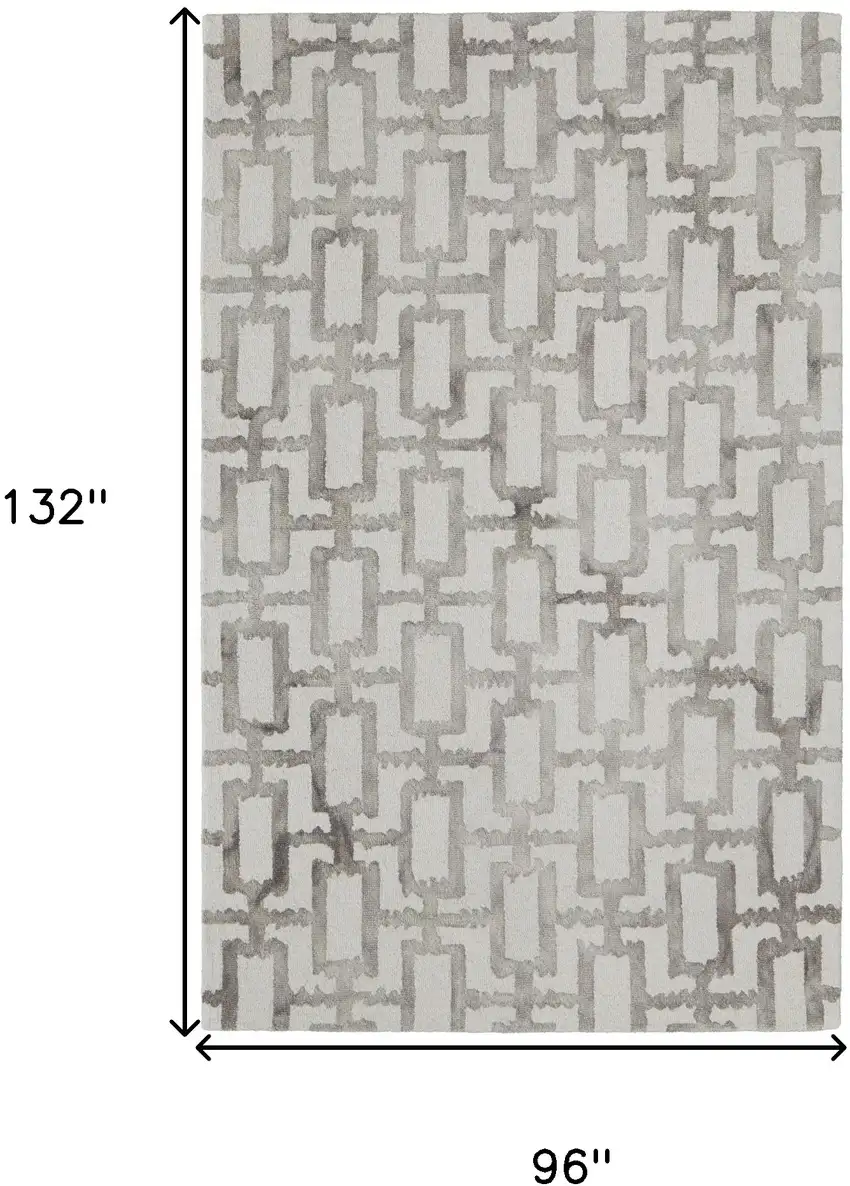 Ivory And Taupe Wool Geometric Tufted Handmade Area Rug Photo 10