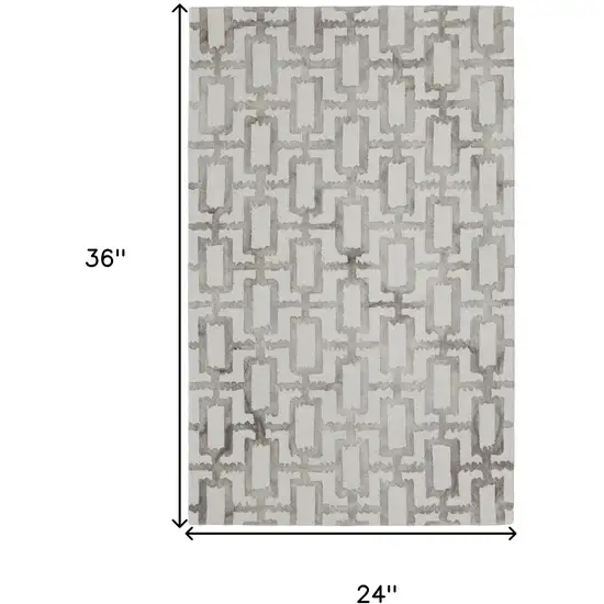 Ivory And Taupe Wool Geometric Hand Tufted Area Rug Photo 3