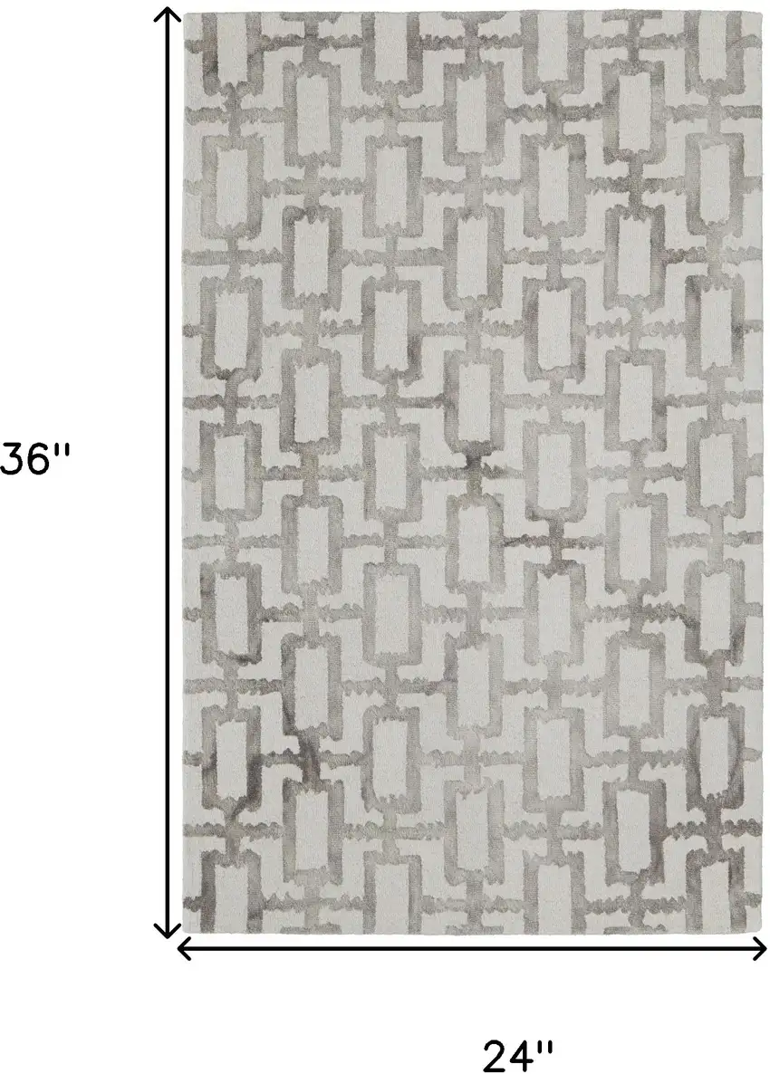 Ivory And Taupe Wool Geometric Hand Tufted Area Rug Photo 3