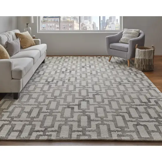Ivory And Taupe Wool Geometric Hand Tufted Area Rug Photo 7