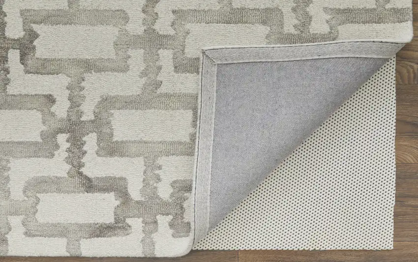 Ivory And Taupe Wool Geometric Hand Tufted Area Rug Photo 5