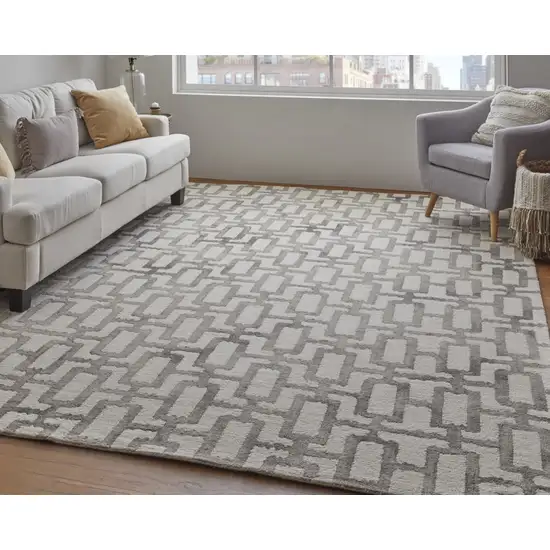 Ivory And Taupe Wool Geometric Hand Tufted Area Rug Photo 8