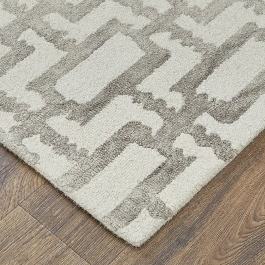 Ivory And Taupe Wool Geometric Hand Tufted Area Rug Photo 4