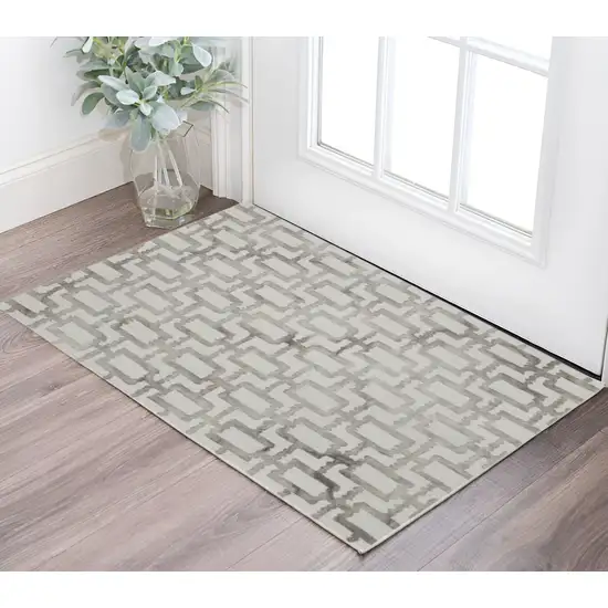 Ivory And Taupe Wool Geometric Tufted Handmade Area Rug Photo 1
