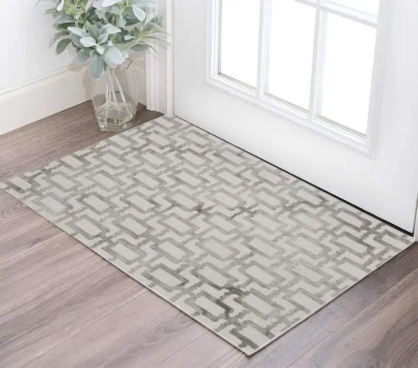 Ivory And Taupe Wool Geometric Tufted Handmade Area Rug Photo 1