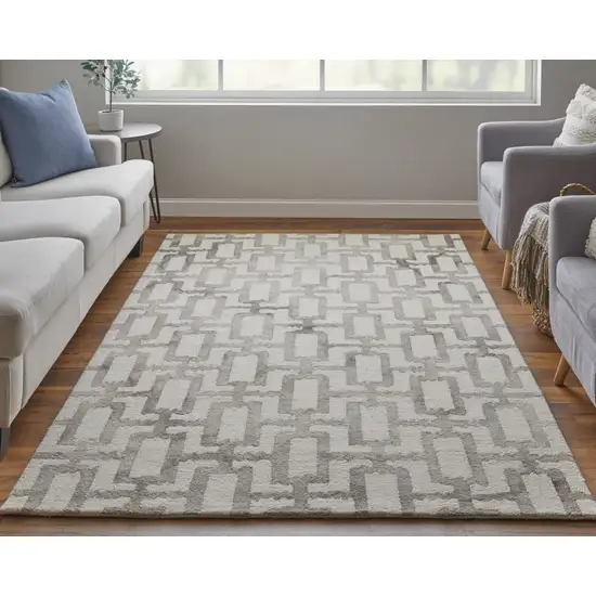 Ivory And Taupe Wool Geometric Hand Tufted Area Rug Photo 9