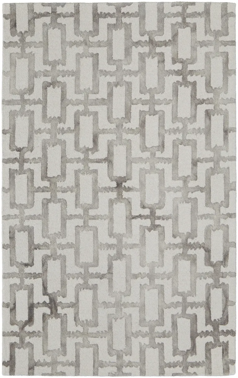 Ivory And Taupe Wool Geometric Tufted Handmade Area Rug Photo 3