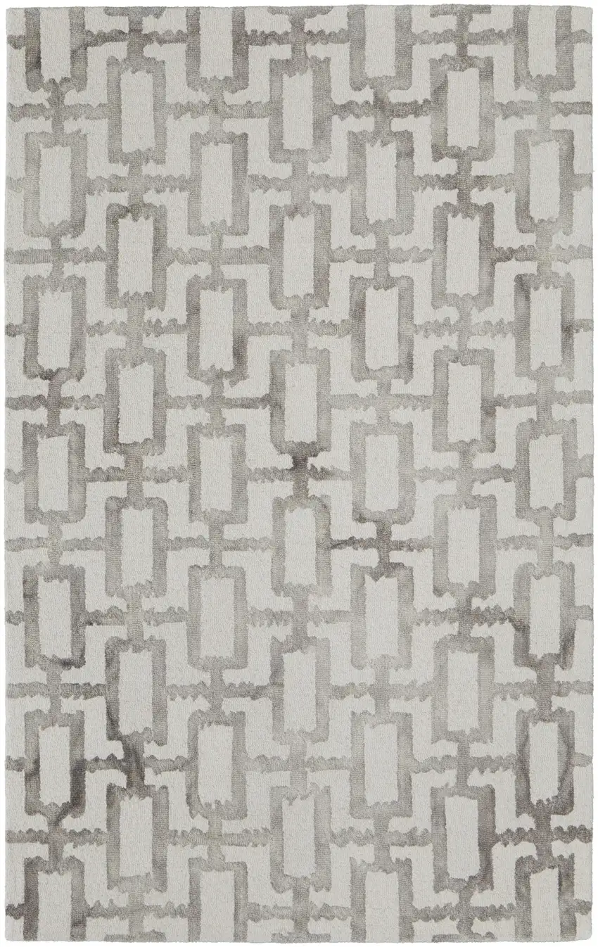 Ivory And Taupe Wool Geometric Hand Tufted Area Rug Photo 2