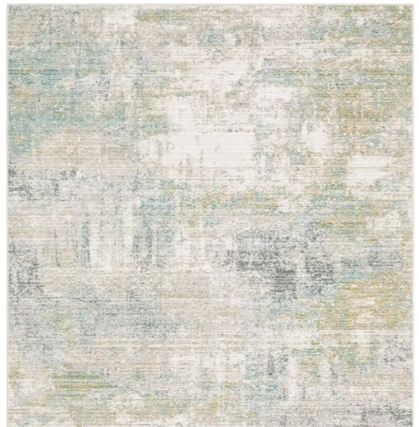 Ivory And Teal Abstract Area Rug Photo 4