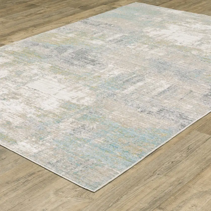 Ivory And Teal Abstract Area Rug Photo 8
