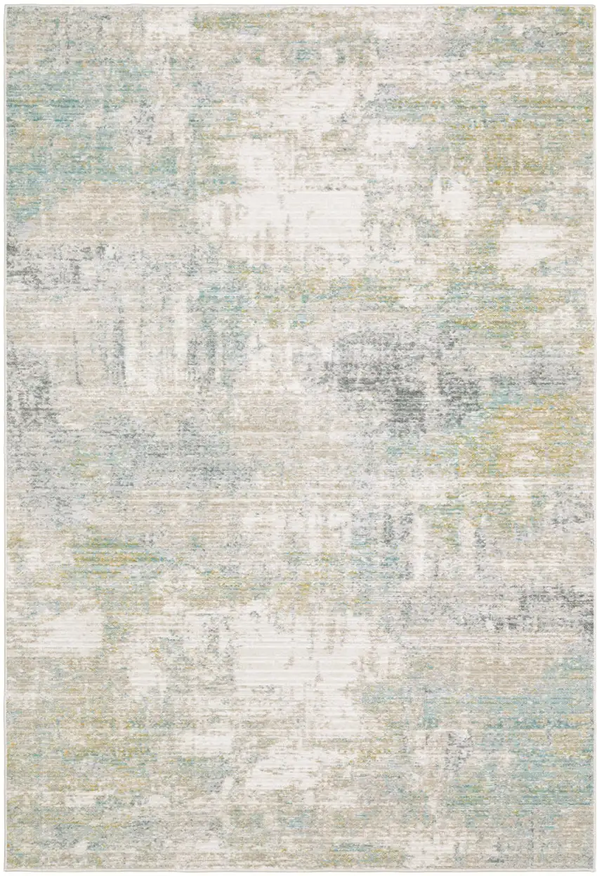 Ivory And Teal Abstract Area Rug Photo 2