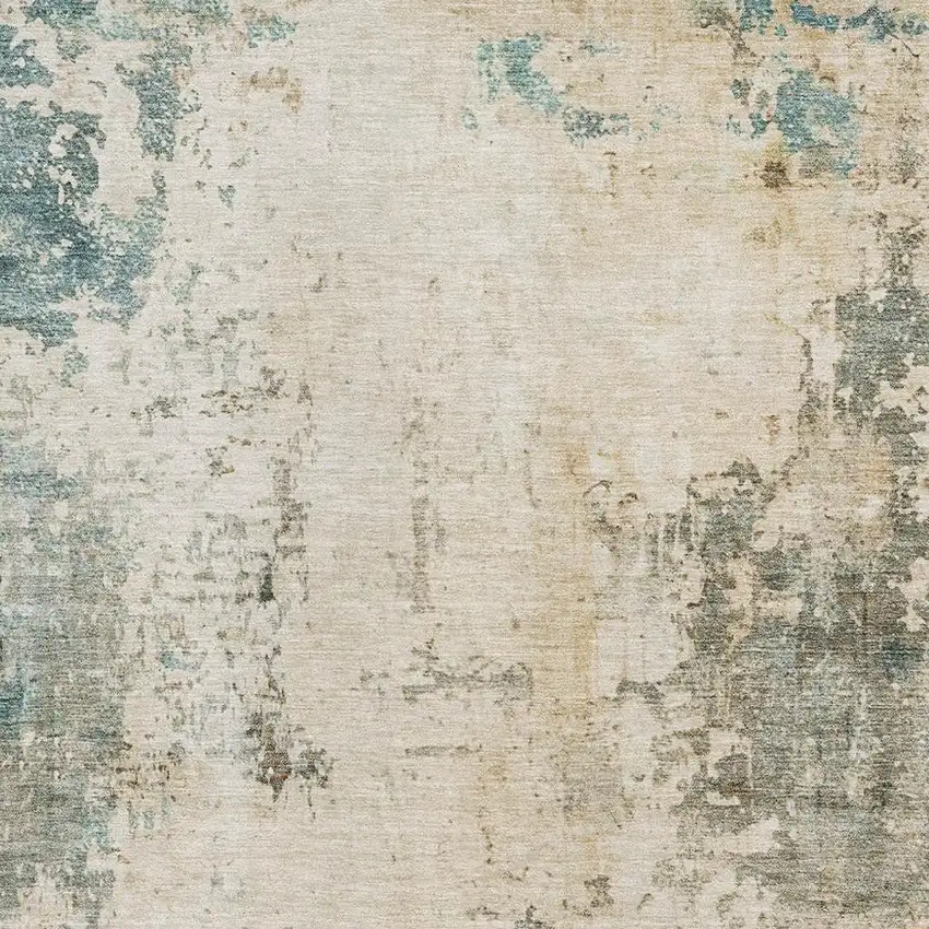 Ivory And Teal Abstract Washable Area Rug With UV Protection Photo 7