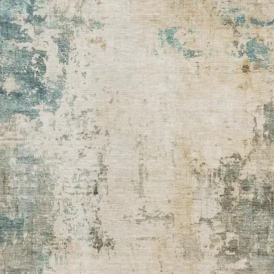 Ivory And Teal Abstract Washable Area Rug With UV Protection Photo 7
