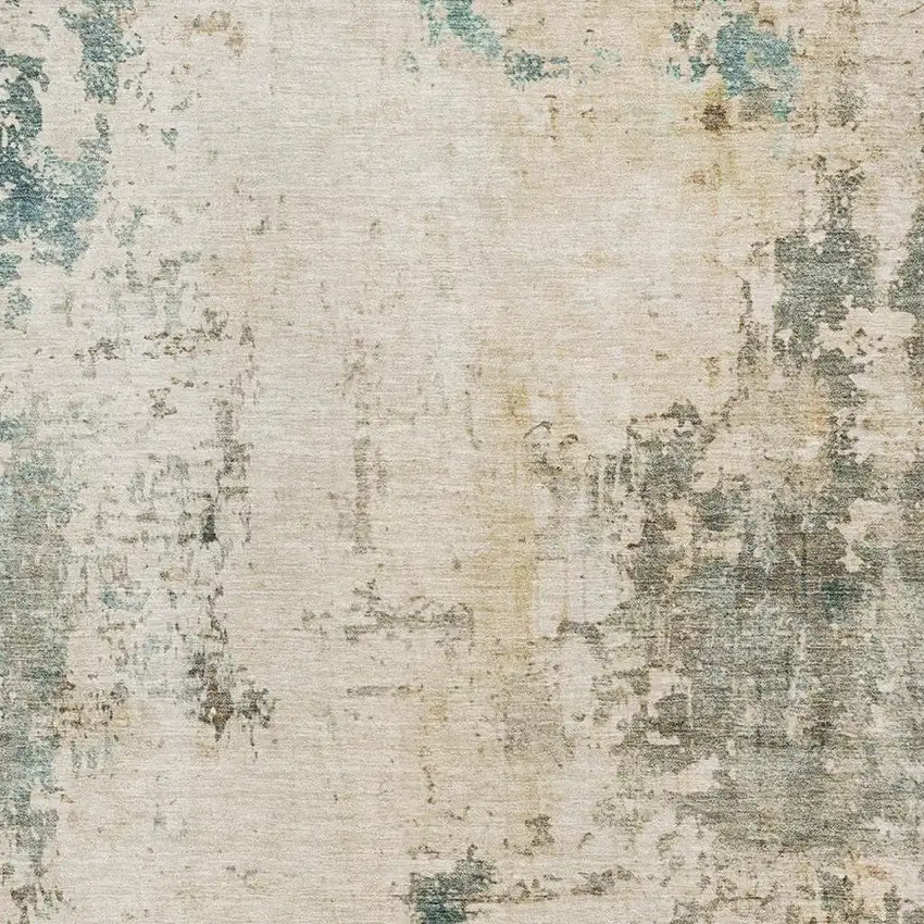 Ivory And Teal Abstract Washable Area Rug With UV Protection Photo 7