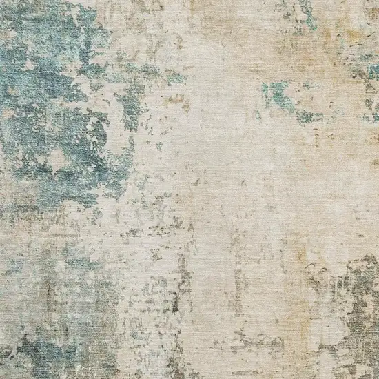 Ivory And Teal Abstract Washable Area Rug With UV Protection Photo 3