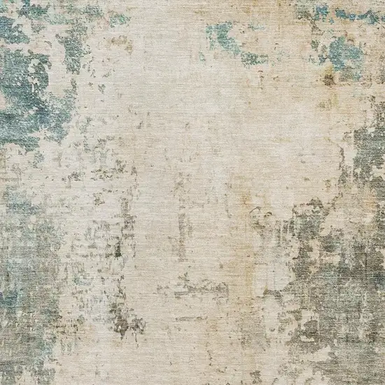 Ivory And Teal Abstract Washable Area Rug With UV Protection Photo 3