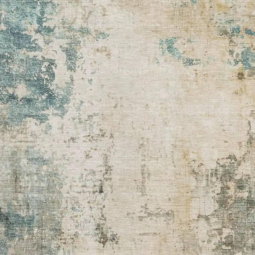 Ivory And Teal Abstract Washable Area Rug With UV Protection Photo 7