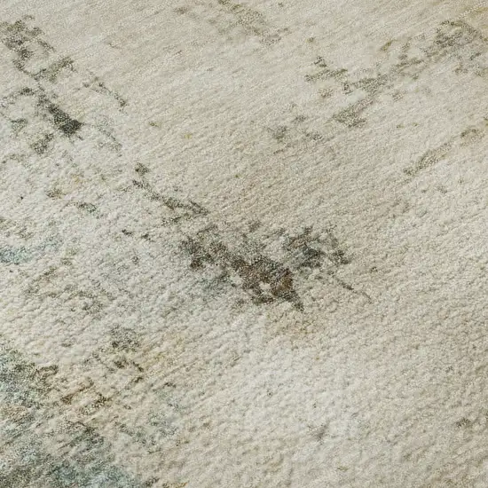 Ivory And Teal Abstract Washable Area Rug With UV Protection Photo 8