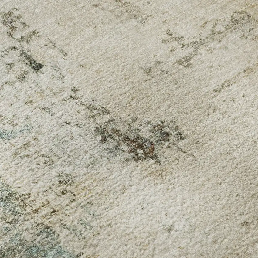 Ivory And Teal Abstract Washable Area Rug With UV Protection Photo 8