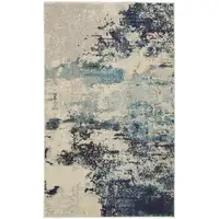 Photo of Ivory And Teal Blue Abstract Power Loom Non Skid Area Rug