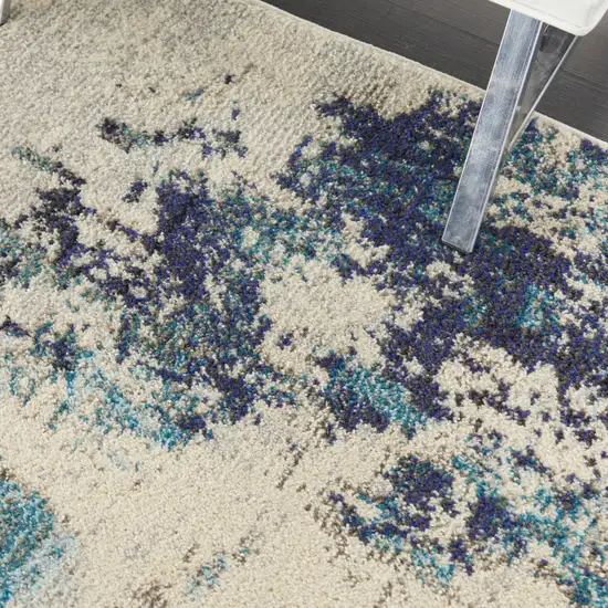 Ivory And Teal Blue Abstract Power Loom Non Skid Area Rug Photo 7