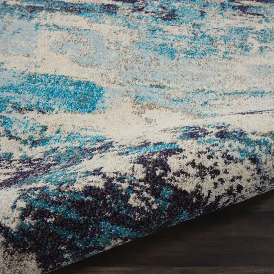 Ivory And Teal Blue Abstract Power Loom Non Skid Area Rug Photo 9