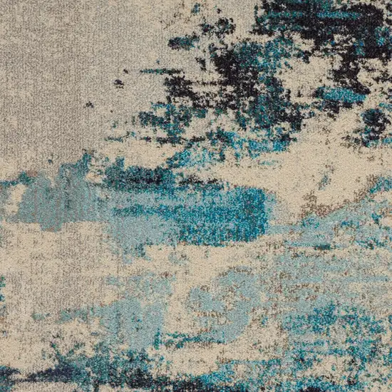 Ivory And Teal Blue Abstract Power Loom Non Skid Area Rug Photo 3