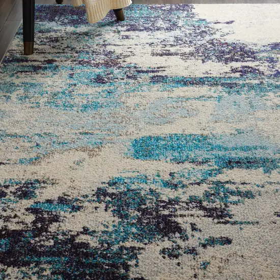 Ivory And Teal Blue Abstract Power Loom Non Skid Area Rug Photo 5