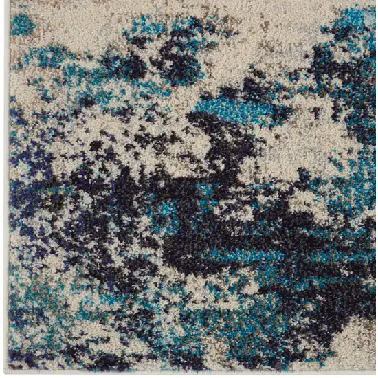 Ivory And Teal Blue Abstract Power Loom Non Skid Area Rug Photo 2