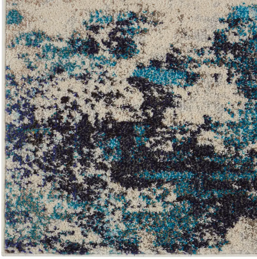 Ivory And Teal Blue Abstract Power Loom Non Skid Area Rug Photo 2