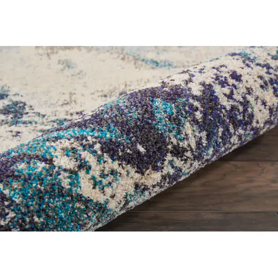 Ivory And Teal Blue Abstract Power Loom Non Skid Area Rug Photo 9