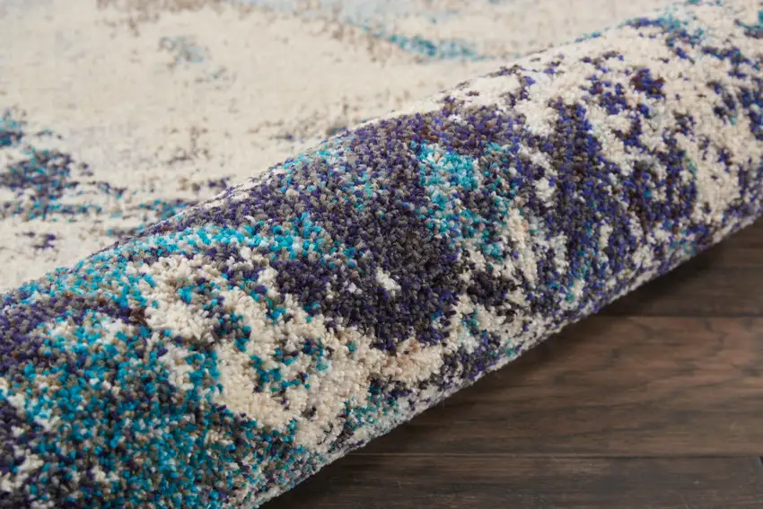 Ivory And Teal Blue Abstract Power Loom Non Skid Area Rug Photo 9