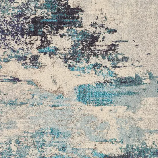 Ivory And Teal Blue Abstract Power Loom Non Skid Area Rug Photo 3