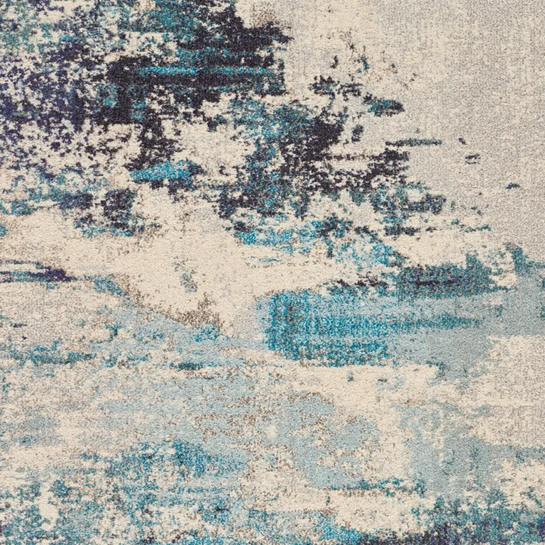 Ivory And Teal Blue Abstract Power Loom Non Skid Area Rug Photo 3