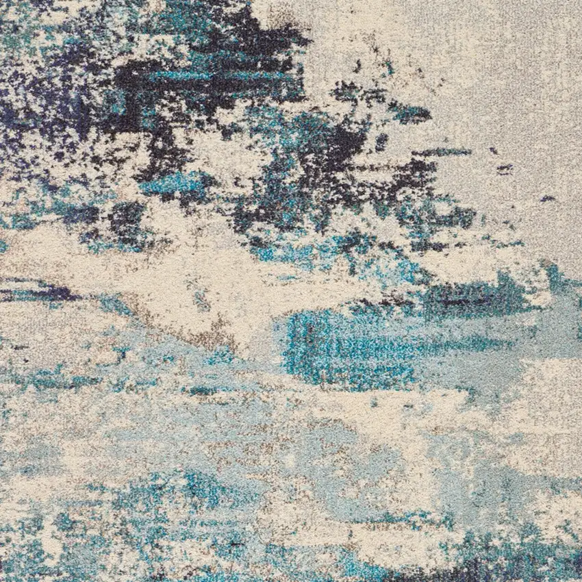 Ivory And Teal Blue Abstract Power Loom Non Skid Area Rug Photo 3