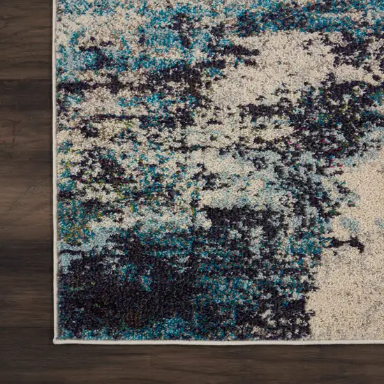 2' X 6' Ivory And Teal Blue Abstract Power Loom Non Skid Runner Rug Photo 9