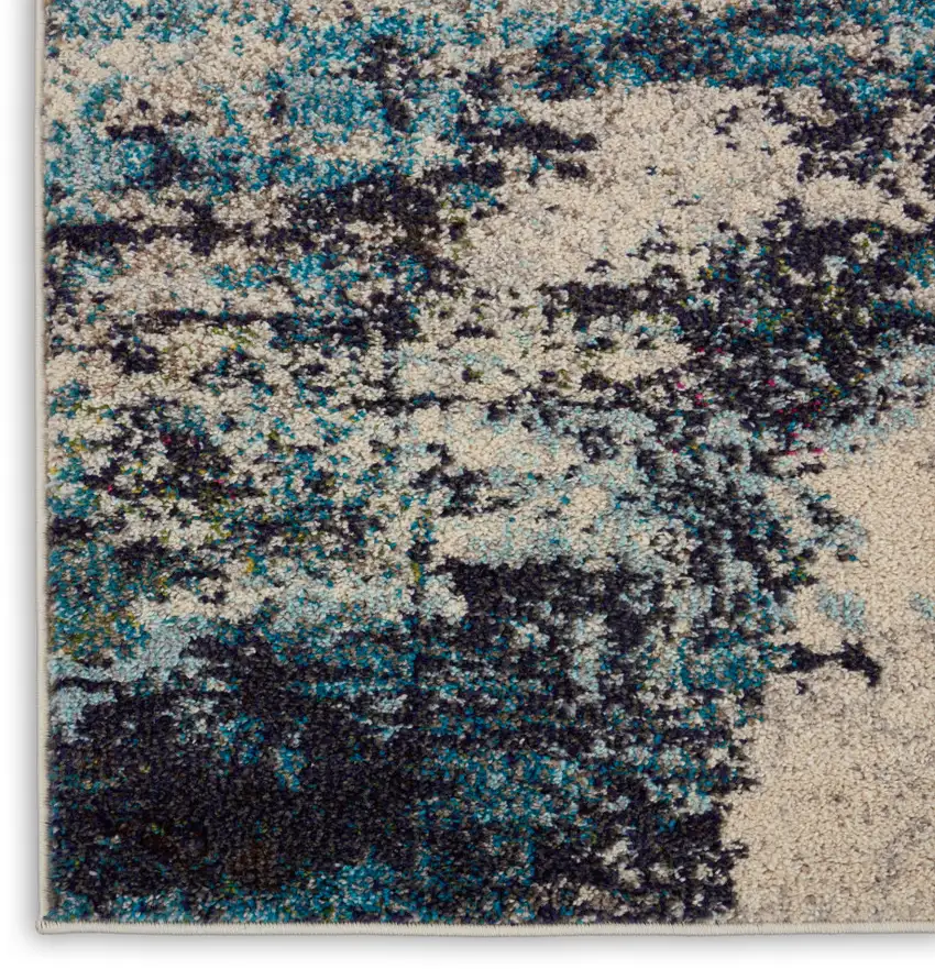 2' X 6' Ivory And Teal Blue Abstract Power Loom Non Skid Runner Rug Photo 9