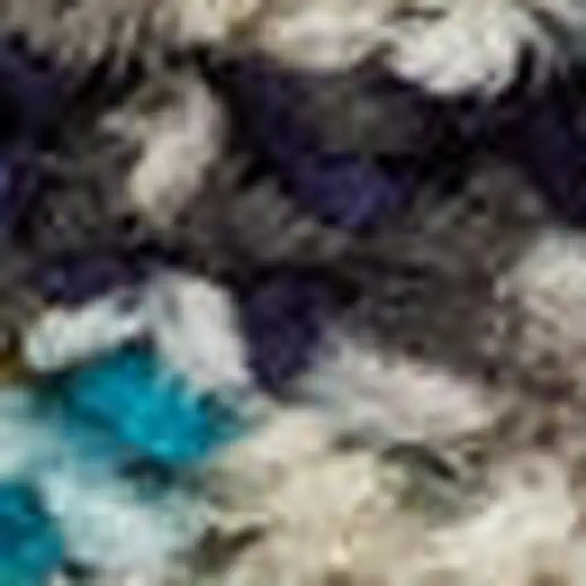 2' X 6' Ivory And Teal Blue Abstract Power Loom Non Skid Runner Rug Photo 5