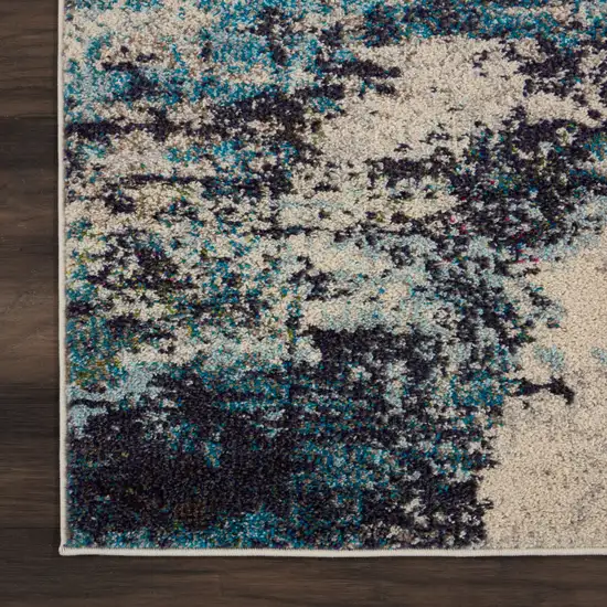 2' X 8' Ivory And Teal Blue Abstract Power Loom Non Skid Runner Rug Photo 9