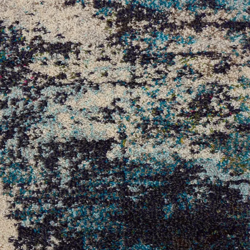 2' X 8' Ivory And Teal Blue Abstract Power Loom Non Skid Runner Rug Photo 2