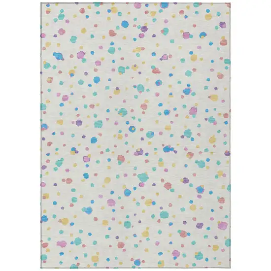 Ivory And Teal Blue Geometric Washable Indoor Outdoor Area Rug Photo 2