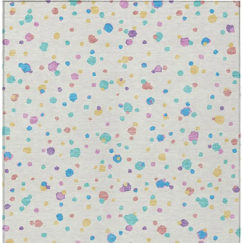Ivory And Teal Blue Geometric Washable Indoor Outdoor Area Rug Photo 4