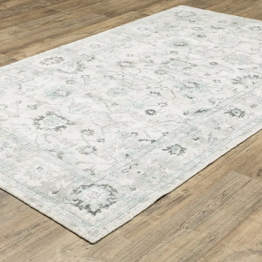 Ivory And Teal Blue Oriental Hand Tufted Area Rug Photo 8