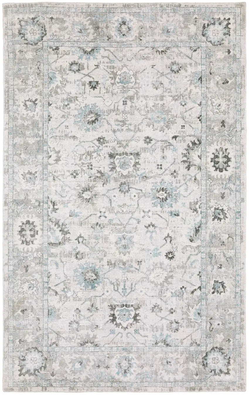 Ivory And Teal Blue Oriental Hand Tufted Area Rug Photo 2