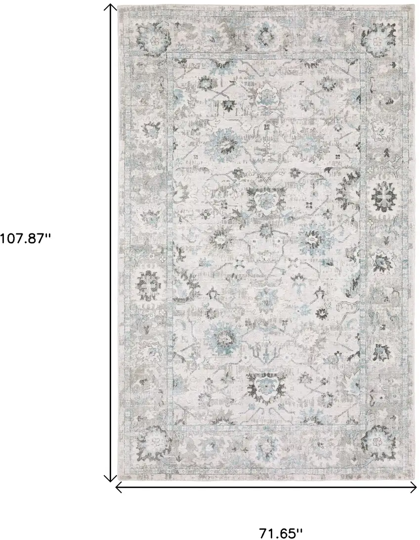 Ivory And Teal Blue Oriental Hand Tufted Area Rug Photo 3