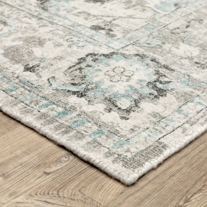 Ivory And Teal Blue Oriental Hand Tufted Area Rug Photo 6
