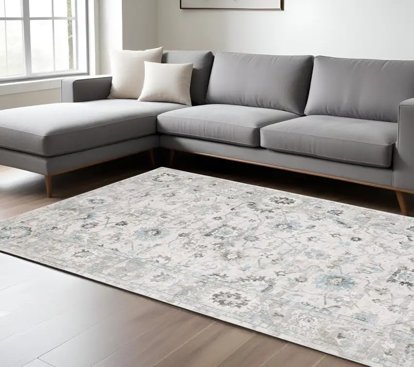 Ivory And Teal Blue Oriental Hand Tufted Area Rug Photo 1