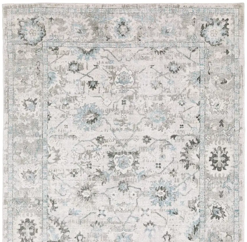 Ivory And Teal Blue Oriental Hand Tufted Area Rug Photo 5