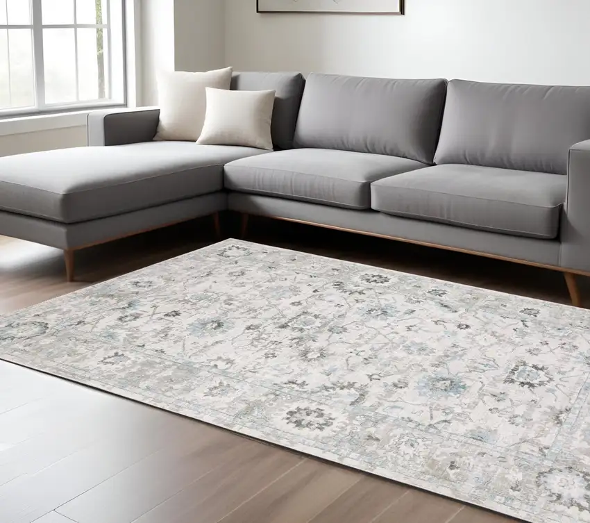 Ivory And Teal Blue Oriental Hand Tufted Area Rug Photo 1