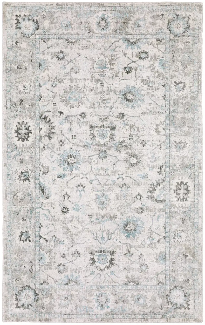Ivory And Teal Blue Oriental Hand Tufted Area Rug Photo 5